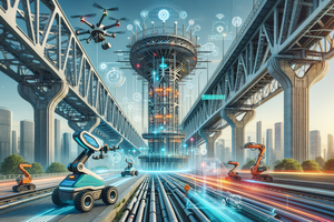 AI generated image of robots inspecting city infrastructure