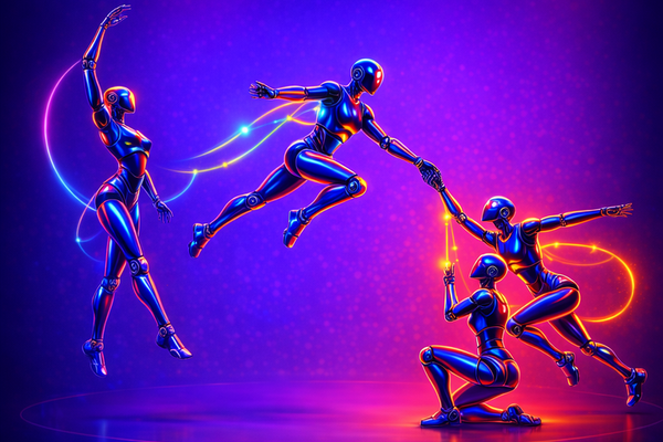 AI generated colourful illustration of robots using movement notation to communicate