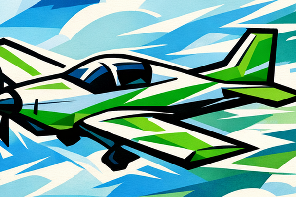 AI generated abstract green plane in flying in the sky.