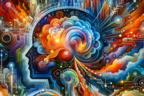 AI generated outline of a head with a cosmic background.