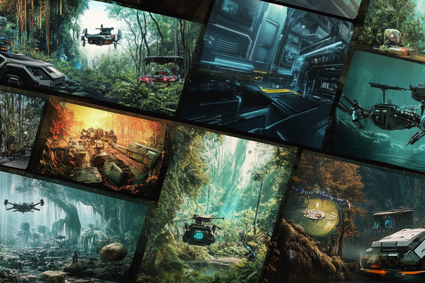  AI generated picture of drones in harsh environments.