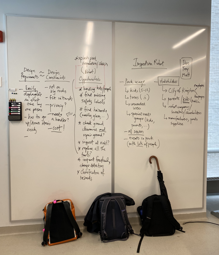 Design competition notes on a whiteboard