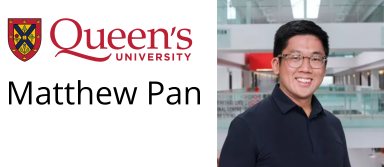 Portrait of Dr. Matthew Pan and the Queen's University logo