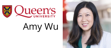 Portrait of Dr. Amy Wu and Queen's University Logo