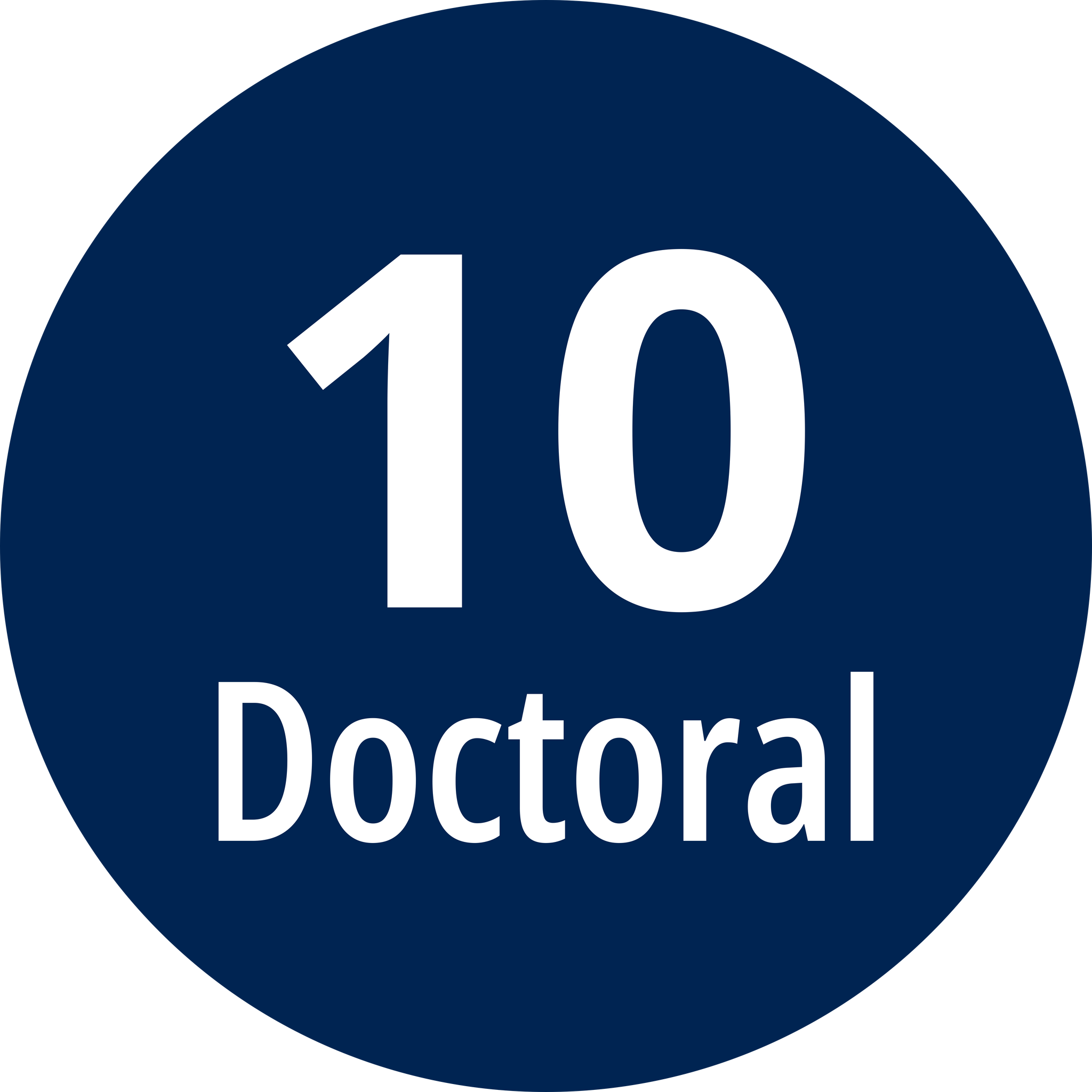 "10 Doctoral" in a dark blue circle