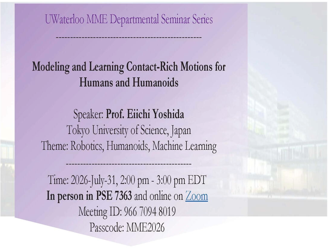 Poster for Prof. Eiichi Yoshida's talk on July 31st at 2:00 pm
